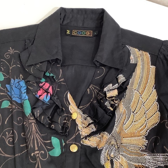 COOGI Eagle and Roses V-neck embellished fitted dress Size L EUC - Picture 13 of 16